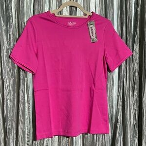 National Round Neck Simple Pink T Shirt Top